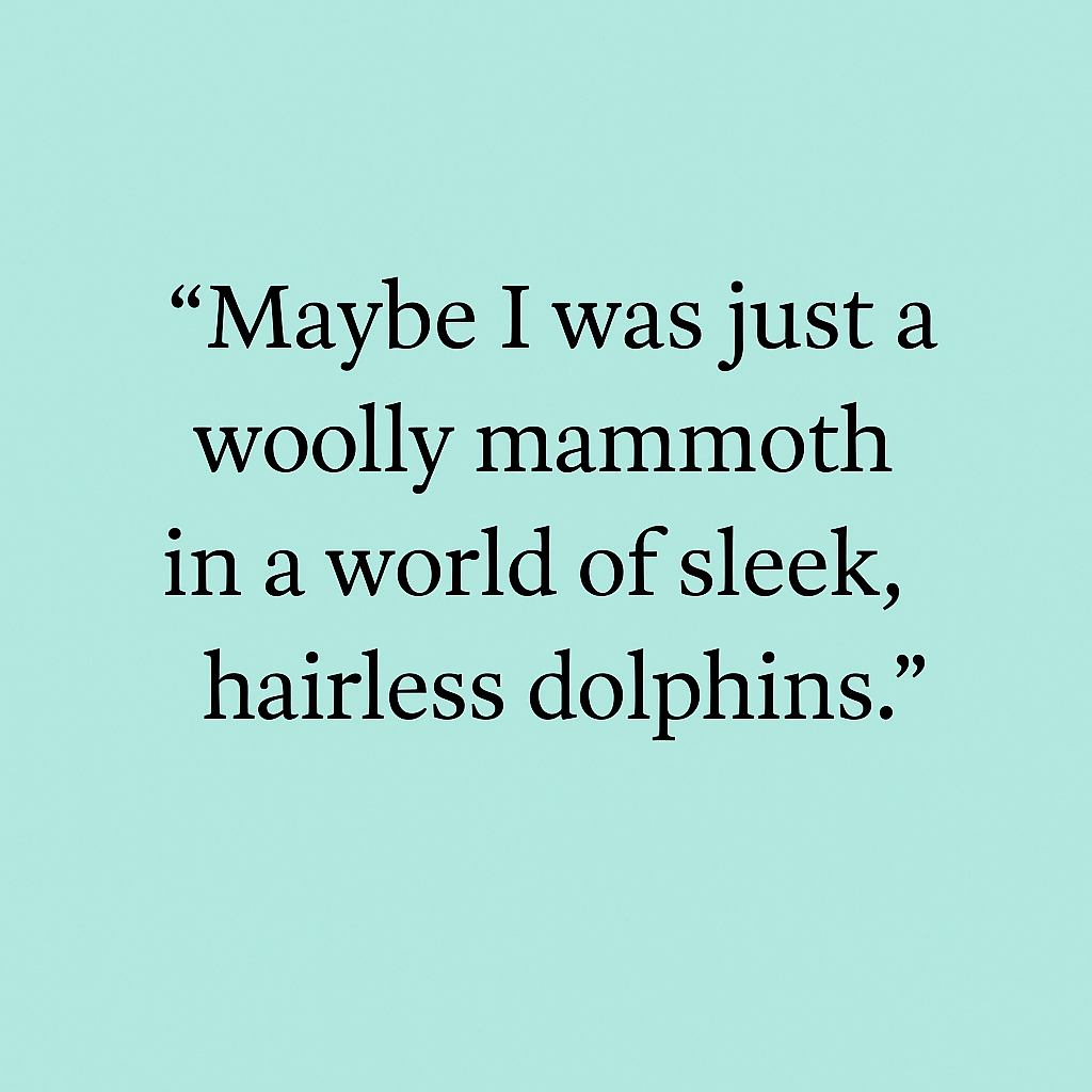“Quote: Maybe I was just a woolly mammoth in a world of sleek, hairless dolphins.”
