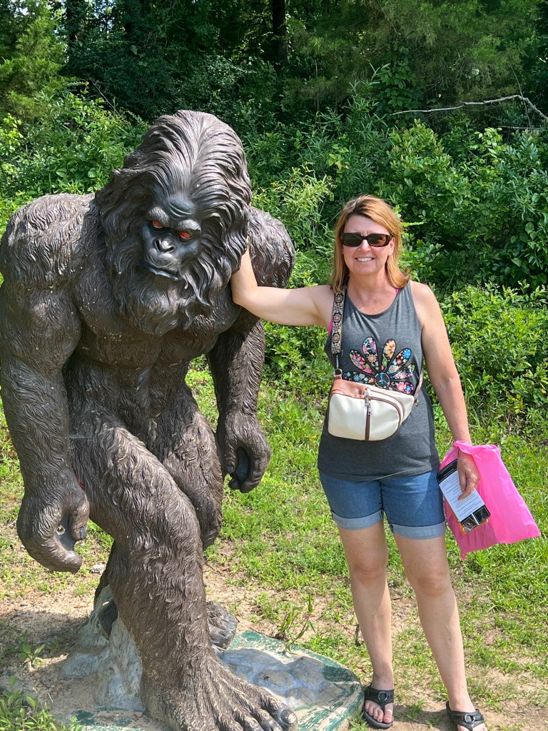 Family with Bigfoot statue in Jefferson