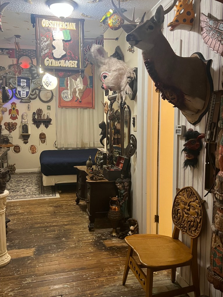 Guest door decorated with spooky memorabilia